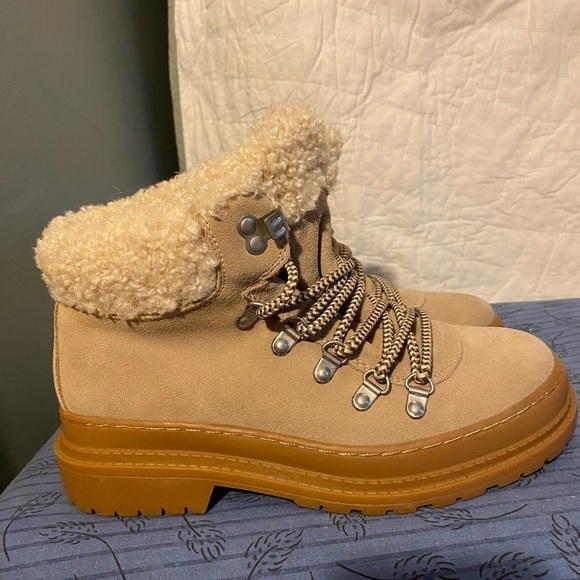 Splendid Yvette beige suede and faux shearling hiking boot 7 - Picture 1 of 7